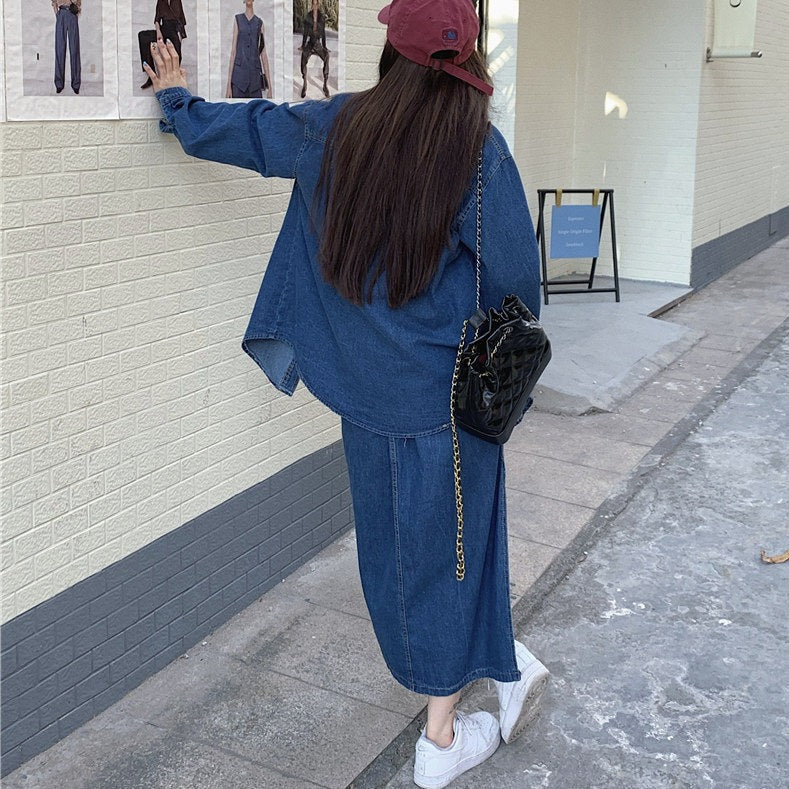 春デニムセットアップ♡シャツジャケットとスカートの可愛いコーデ S2382