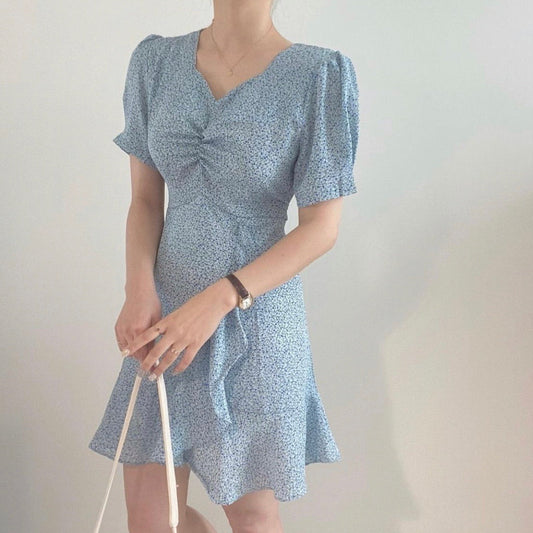 大人可愛いアシメフリルフラワーワンピース♡ S1627