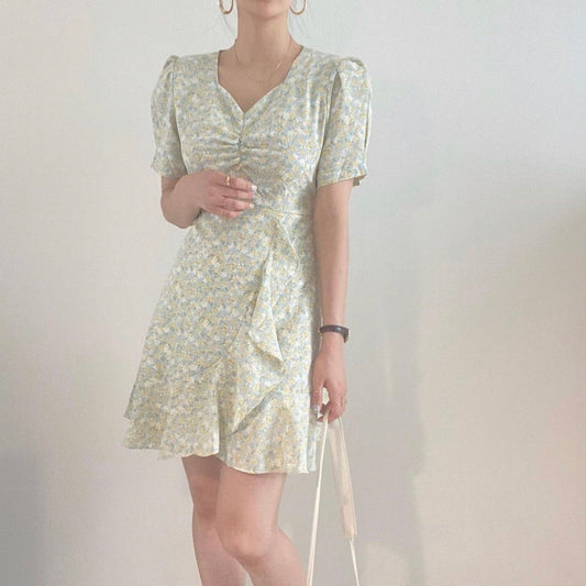 大人可愛いアシメフリルフラワーワンピース♡ S1627