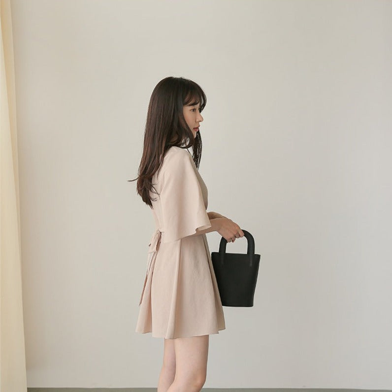 大人可愛いカシュクールVネックワンピース S1858
