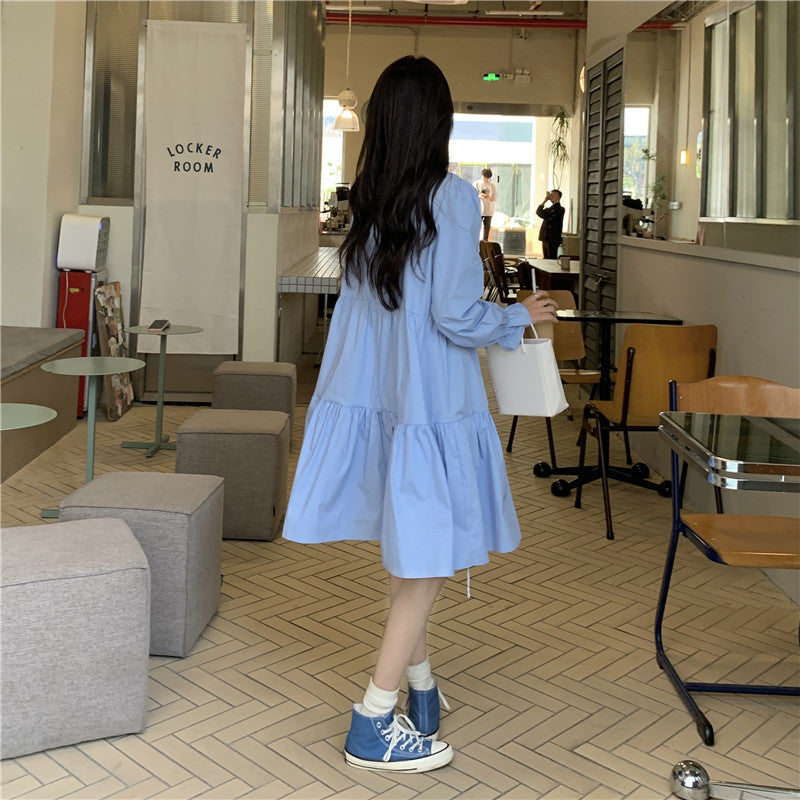 フラワーモチーフの可愛いシャツワンピース S1786