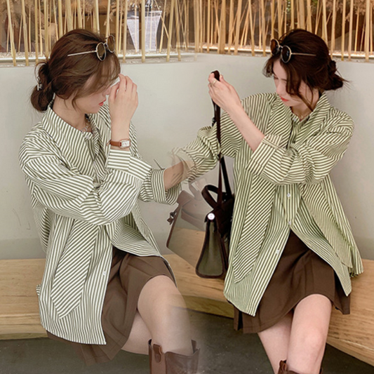 春らしいストライプボウタイシャツ♡オーバーサイズで可愛く S1742