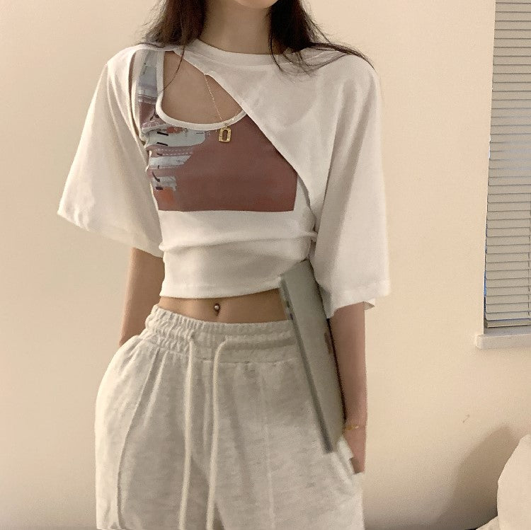 アシメデニム風半袖Tシャツ♡2WAYで着回し自在 S1677