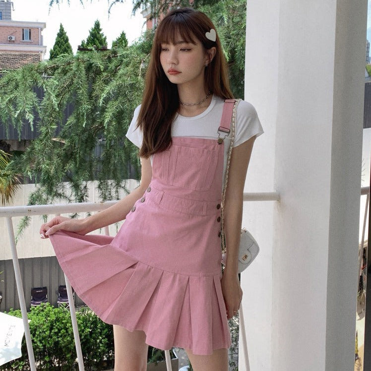 ピンクデニムオーバーオールミニスカート♡ S2225