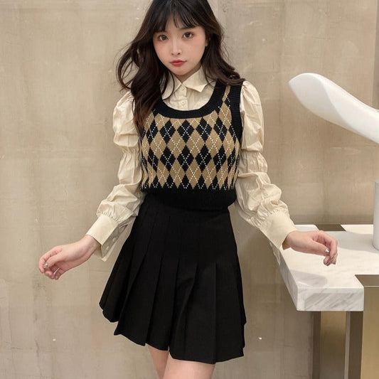 ブリティッシュ風ニットベスト♡オールシーズン着こなし S1241