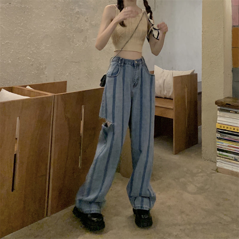 デザインストレートデニムパンツ♡縦ストライプで脚長効果 S2445