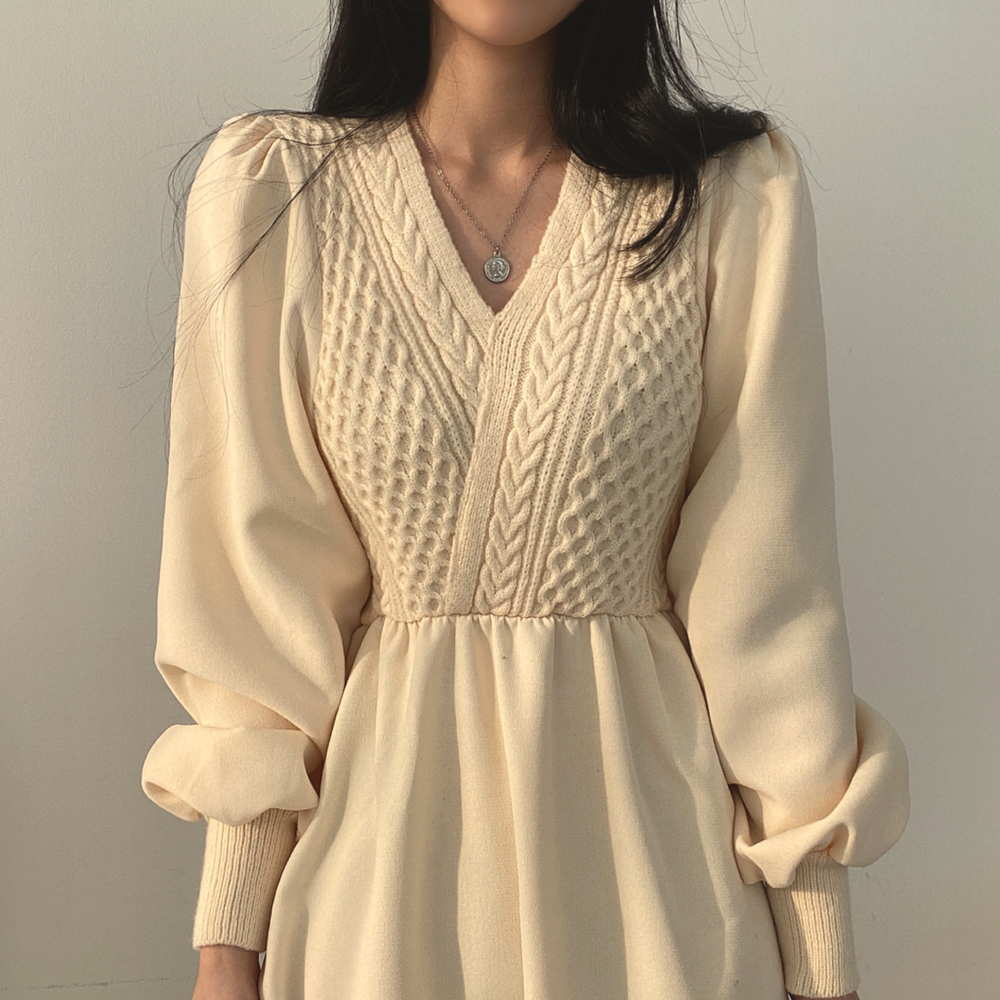 カシュクール風ニットワンピース♡もこもこケーブル編み S1135