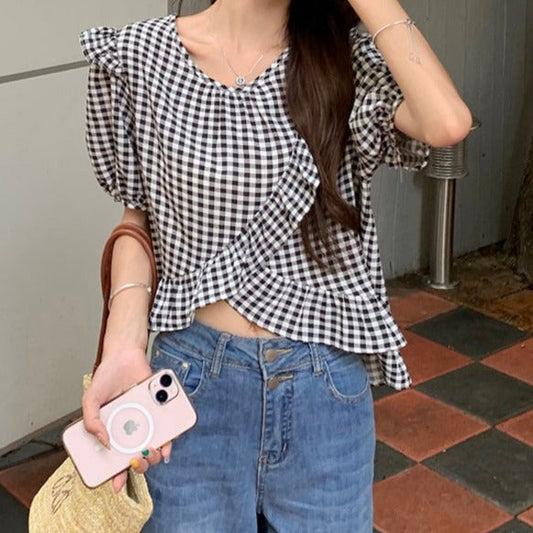 クロスデザインが可愛いパフスリーブブラウス S1568