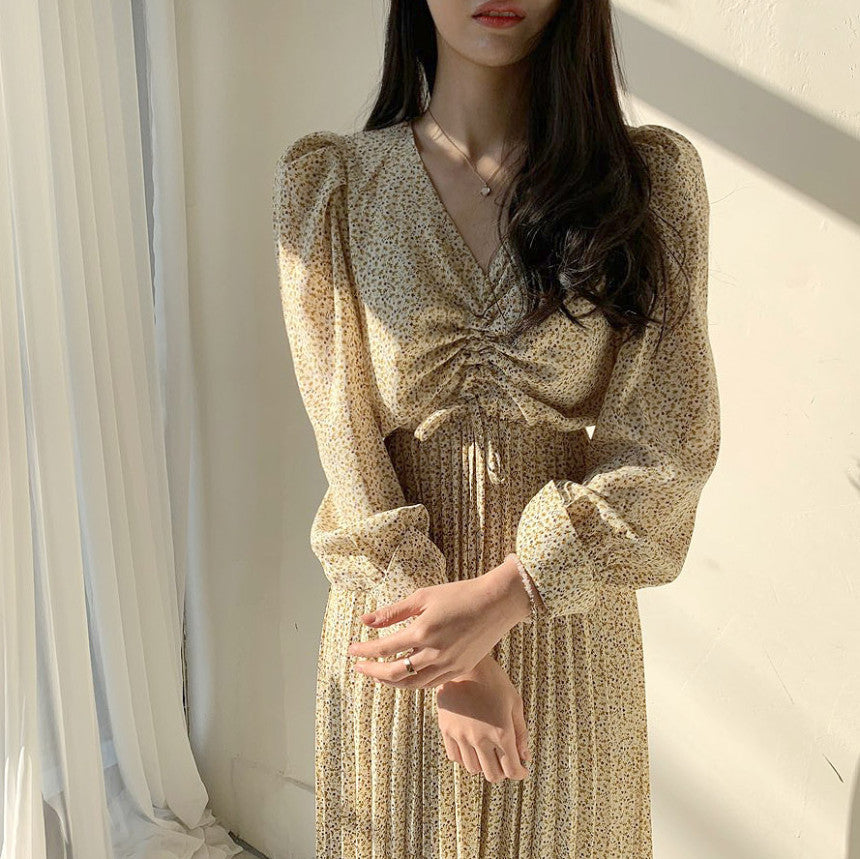 小花柄切り替えロングワンピース S2080