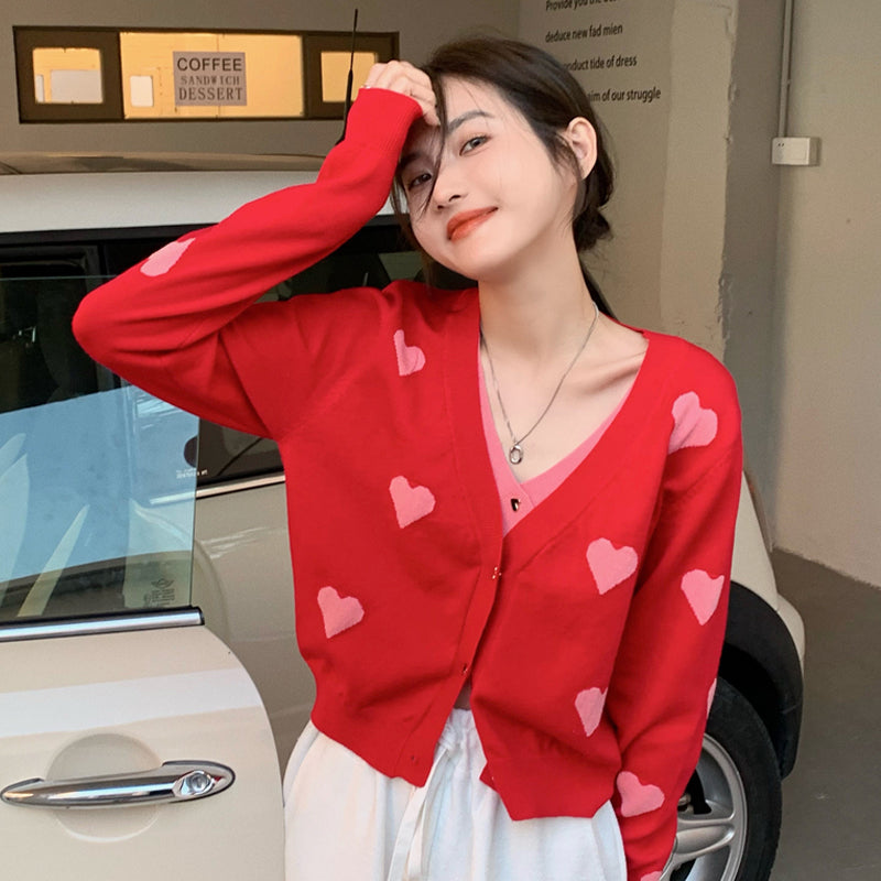 ミニハートフェイクレイヤードカーディガン♡大人可愛い S1700
