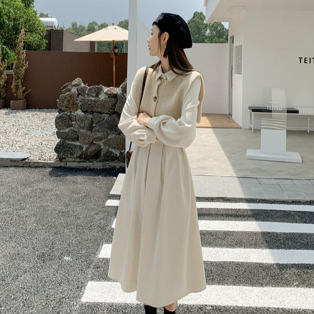 ニットベスト&ロングワンピセット レイヤードコーデに◎ S1974