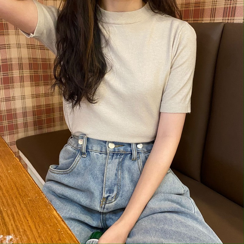 モックネックTシャツ ベーシックで着回し◎ S1165