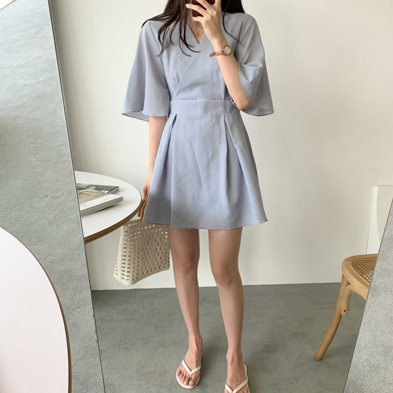 大人可愛いカシュクールVネックワンピース S1858