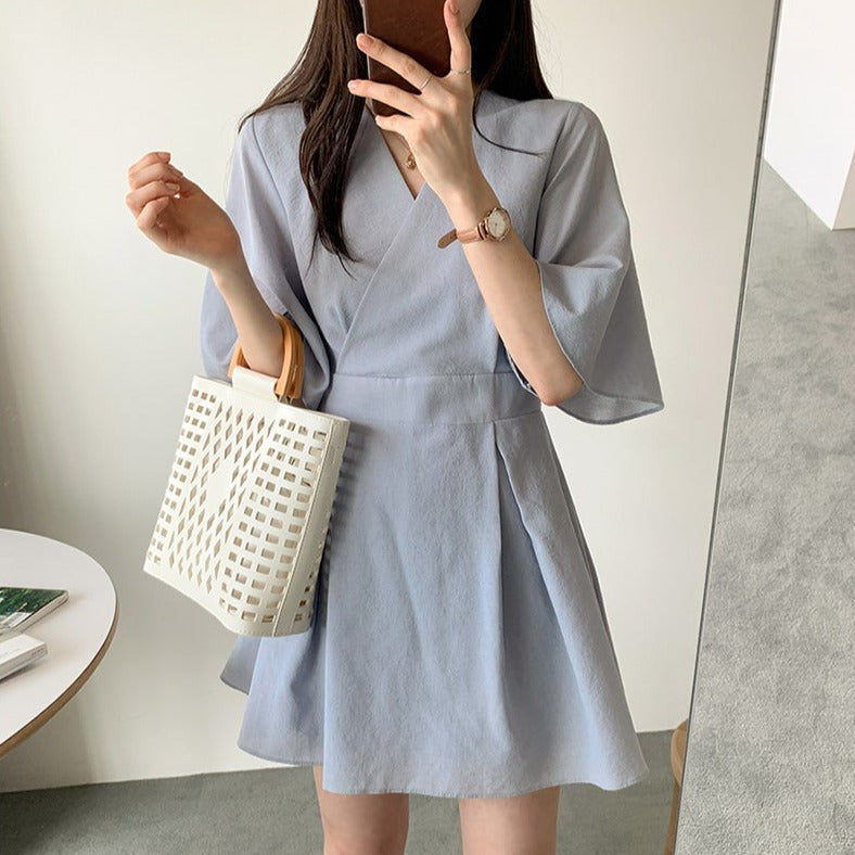 大人可愛いカシュクールVネックワンピース S1858