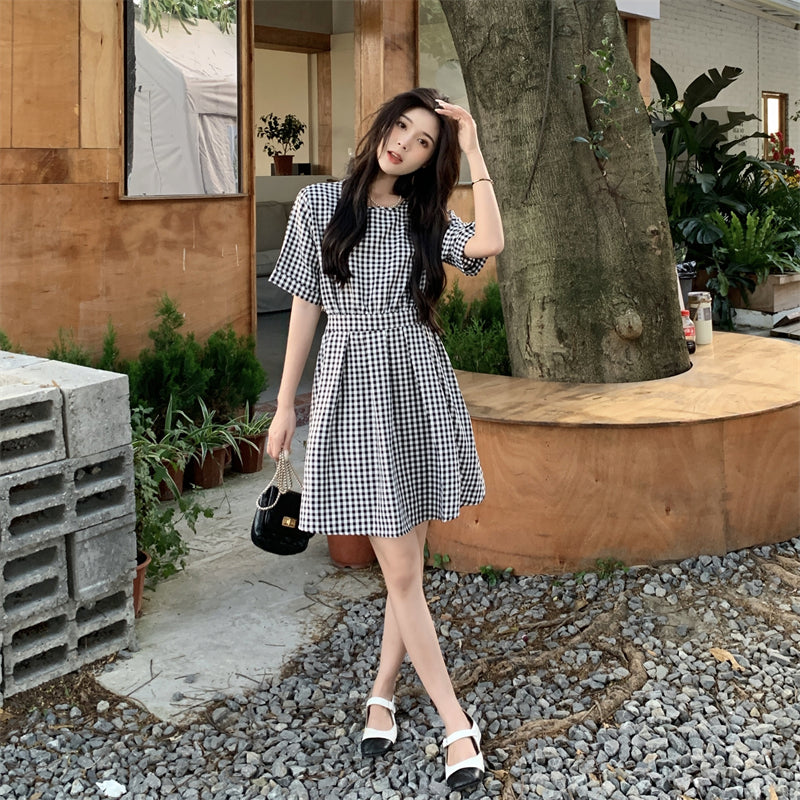 バックオープンギンガムワンピース♡リボン付き S1527