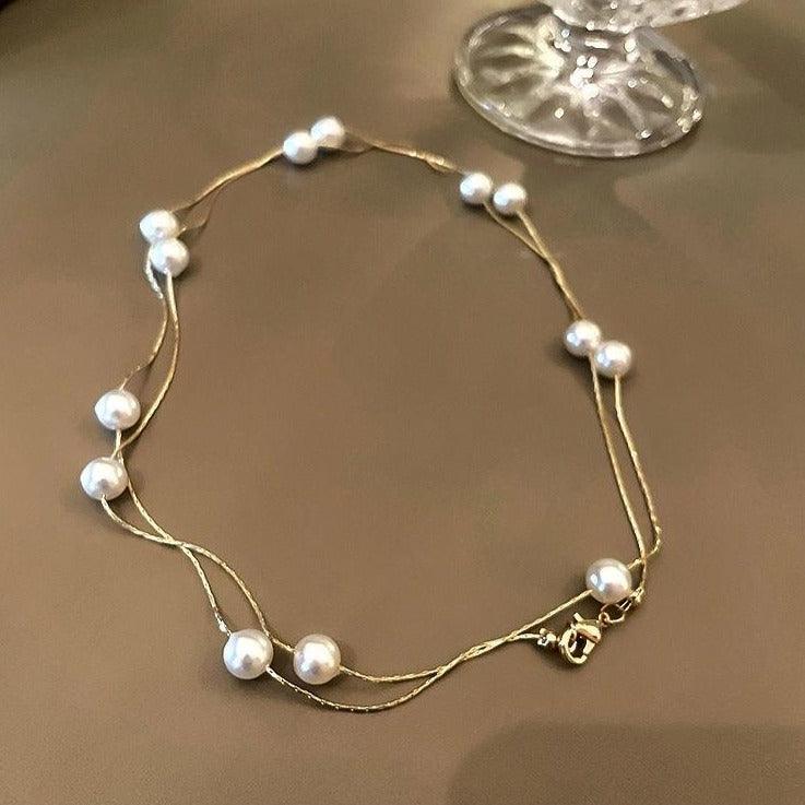 ゴールド×パール ダブルネックレス 上品で華やか S2535