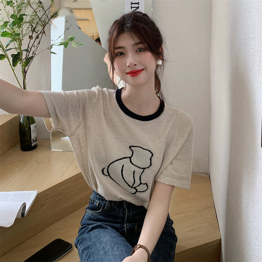 イラスト入りサマーニット かわいい半袖トップス S1172