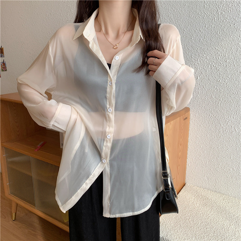 6色展開 シースルーサイドリボンシャツ 大人可愛い S1632