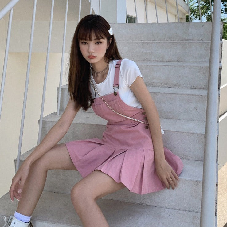 ピンクデニムオーバーオールミニスカート♡ S2225