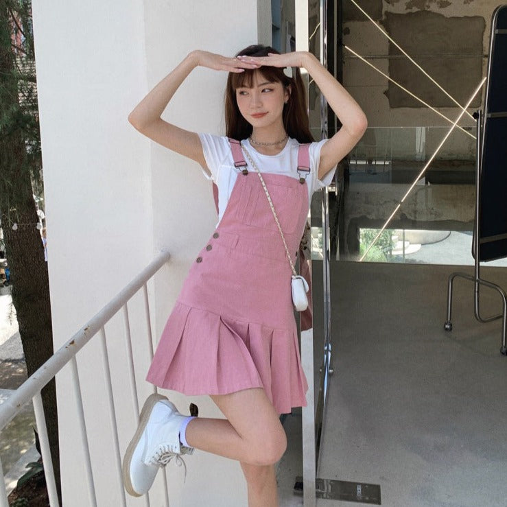 ピンクデニムオーバーオールミニスカート♡ S2225