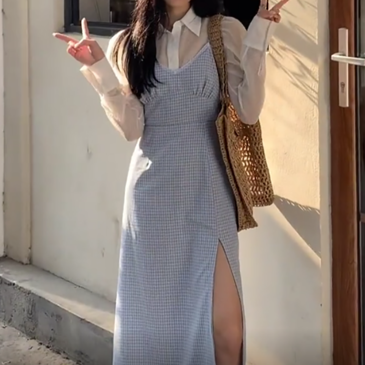 ハイスリットチェックキャミワンピース♡大人可愛い S1899
