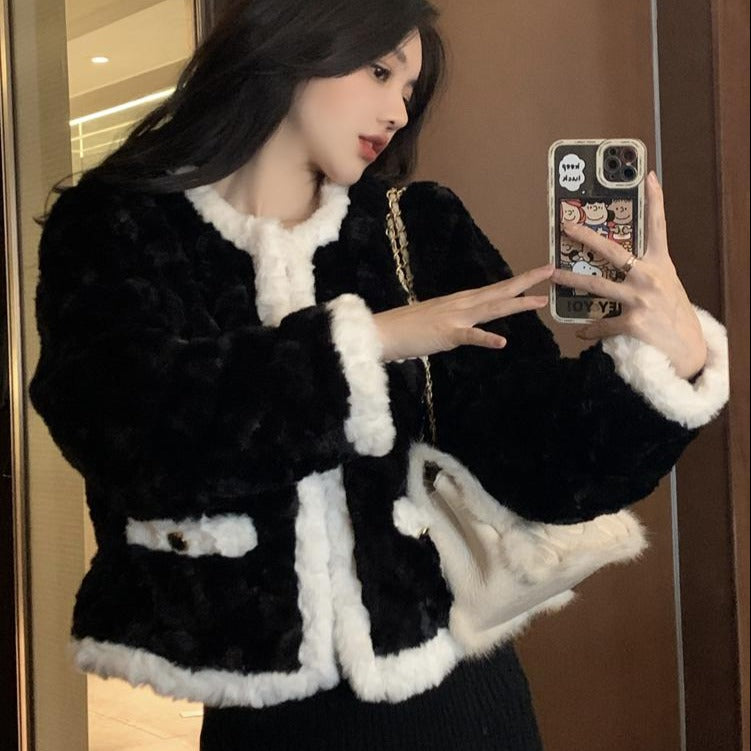 バイカラー フェイクファー ジャケット 大人可愛い♡ S1085