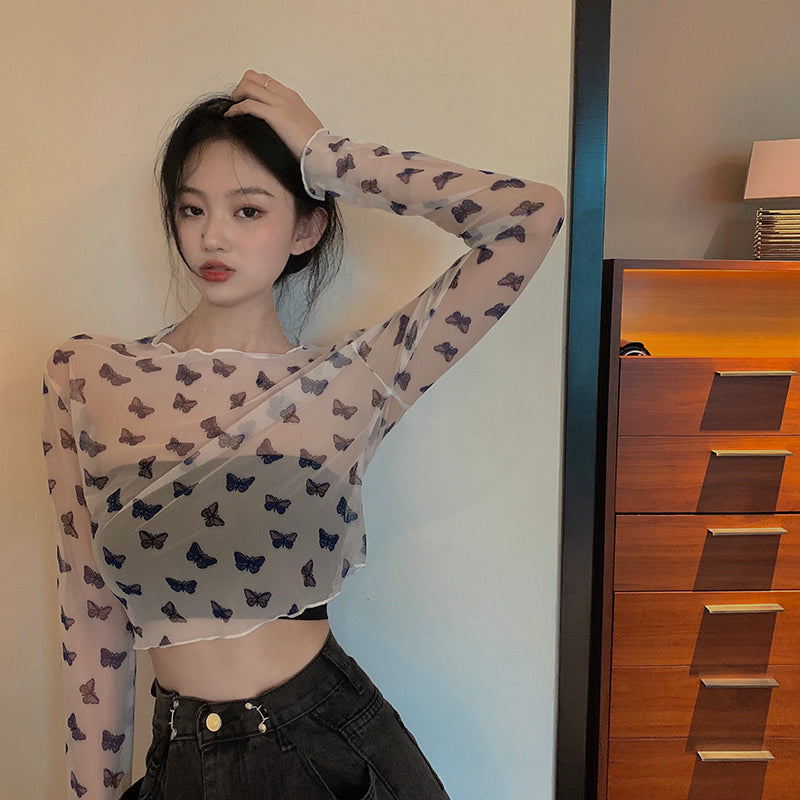 蝶柄シースルーブラウス◎透け感で大人かわいい S1690