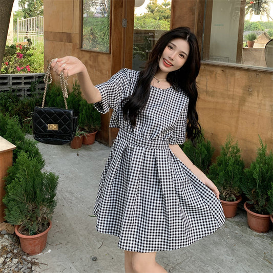 バックオープンギンガムワンピース♡リボン付き S1527