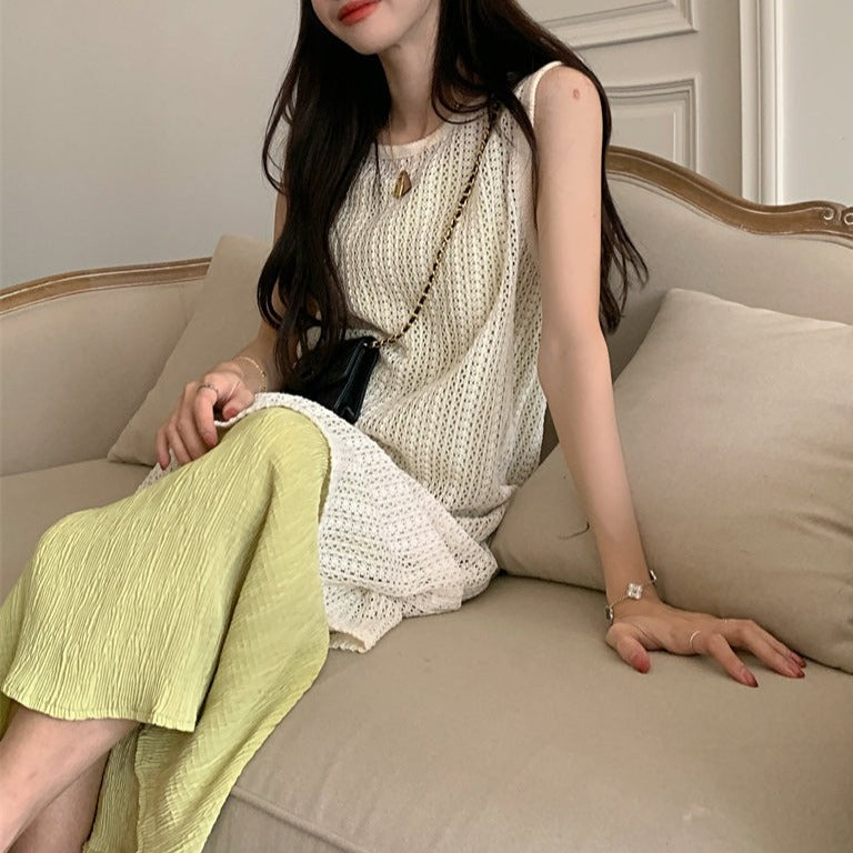 ロングニットベスト&ワンピースセット【大人可愛い着こなし】 S1849