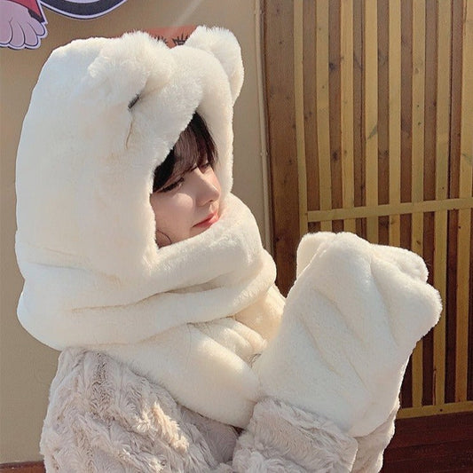 マフラー付きクマ耳ハット♡モコモコで可愛い S1031