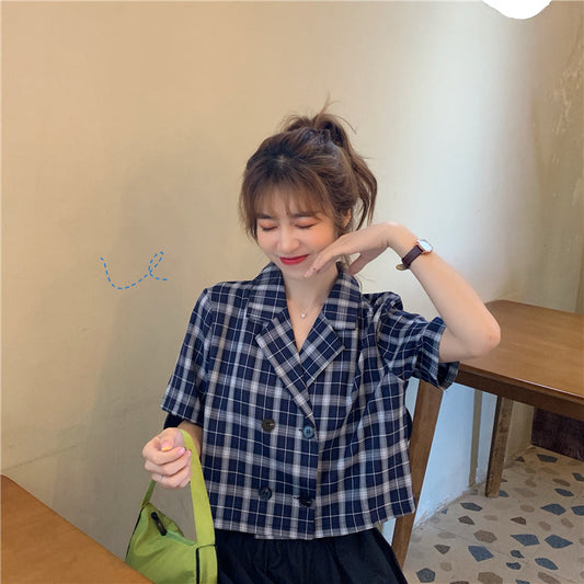 ダブルボタンチェックシャツ 大人レトロなワイドシルエット S1526