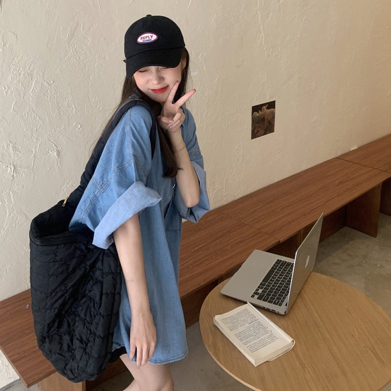 オーバーサイズデニムシャツワンピース ゆるかわワンピ S2223