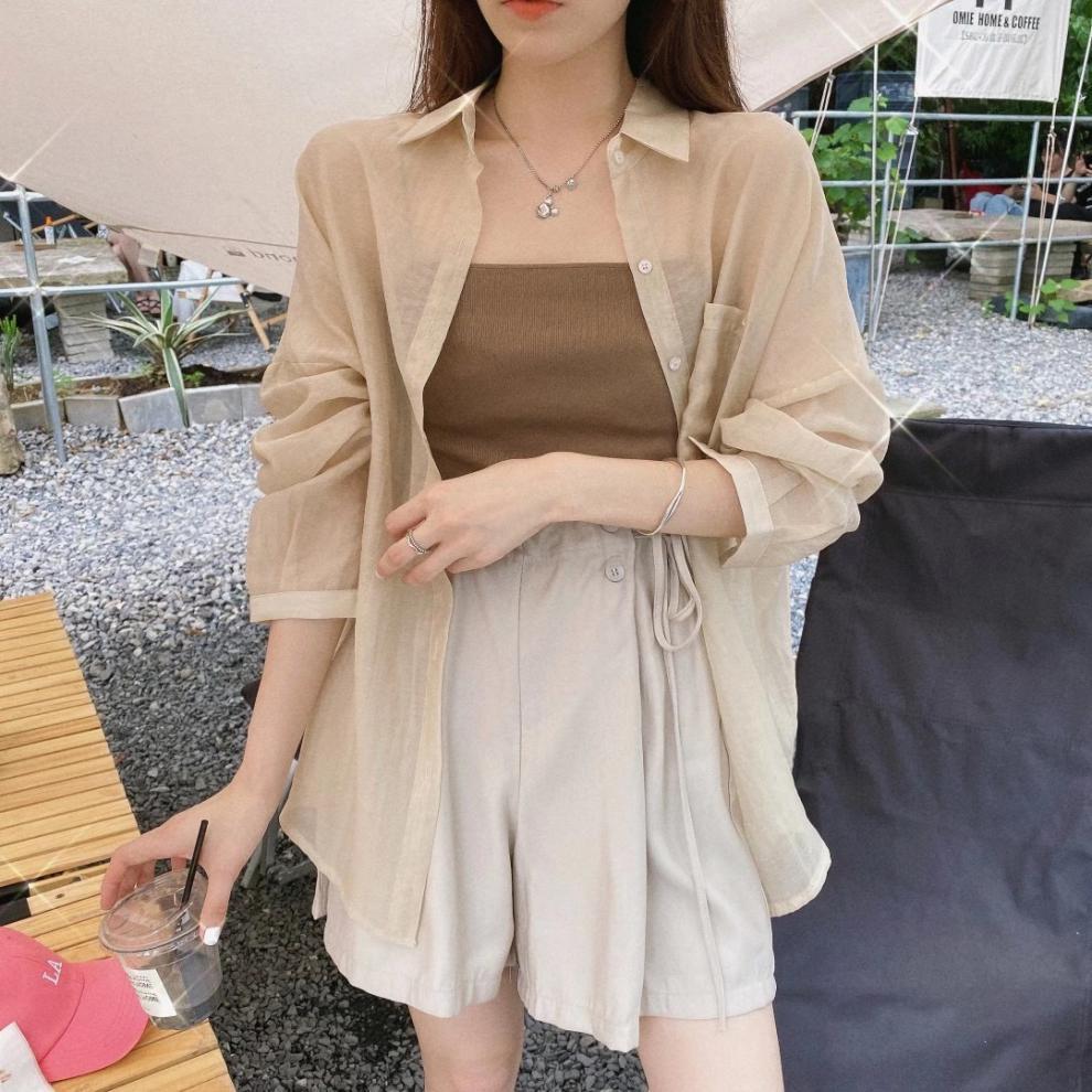 シースルーシャツ×キャミセット◎透け感が可愛い S2334