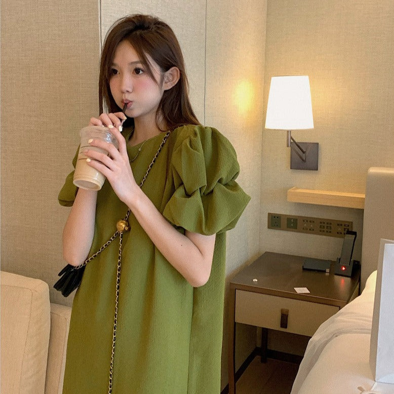 パフスリーブ半袖ワンピース 大人可愛いカットソー S1473