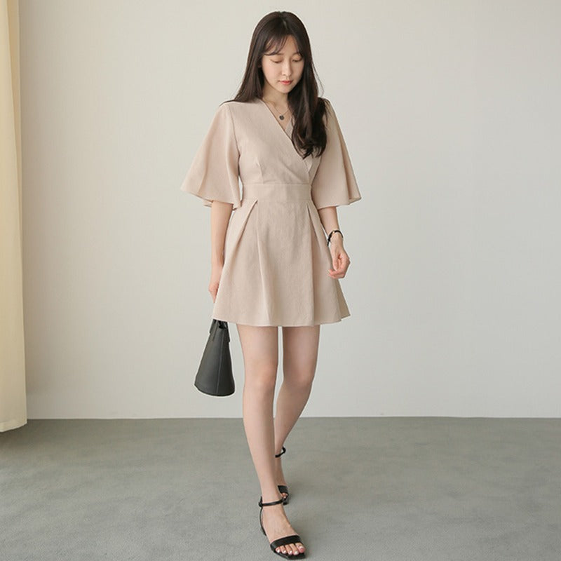 大人可愛いカシュクールVネックワンピース S1858
