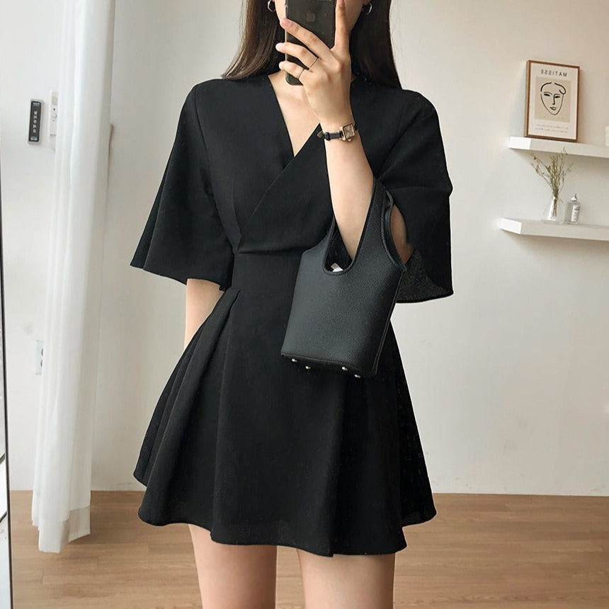 大人可愛いカシュクールVネックワンピース S1858