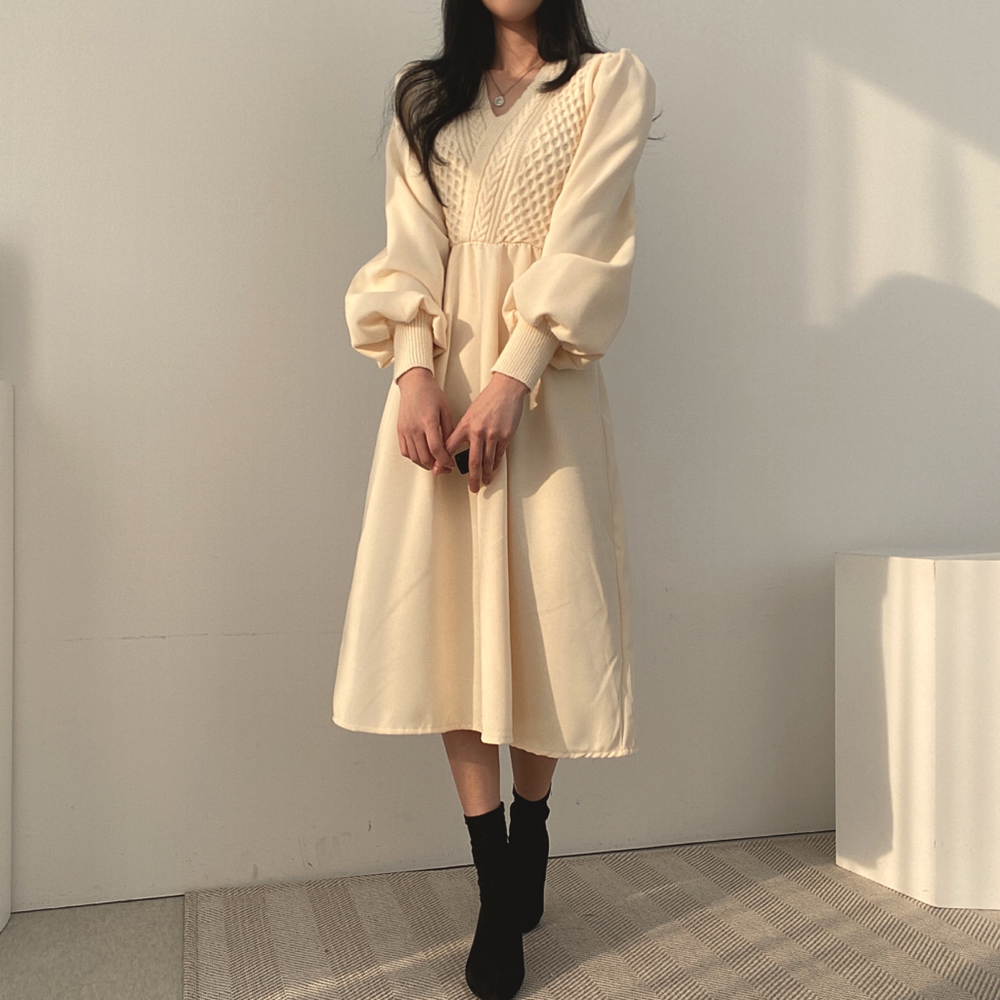 カシュクール風ニットワンピース♡もこもこケーブル編み S1135