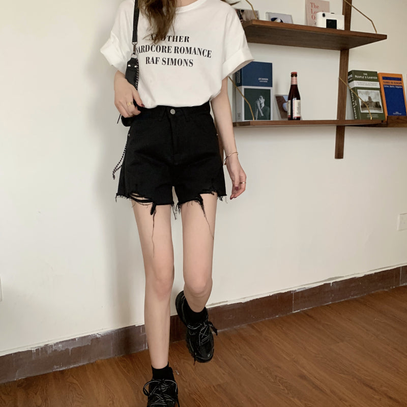 ダメージデニムショートパンツ 抜け感デザイン S1814