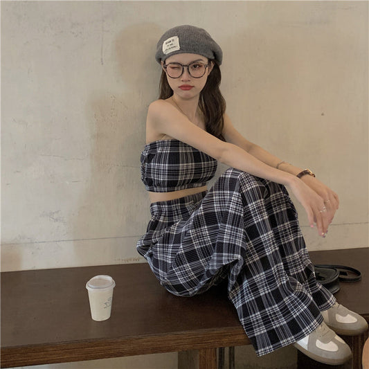 チェックワイドパンツセットで大人可愛いコーデ S1845