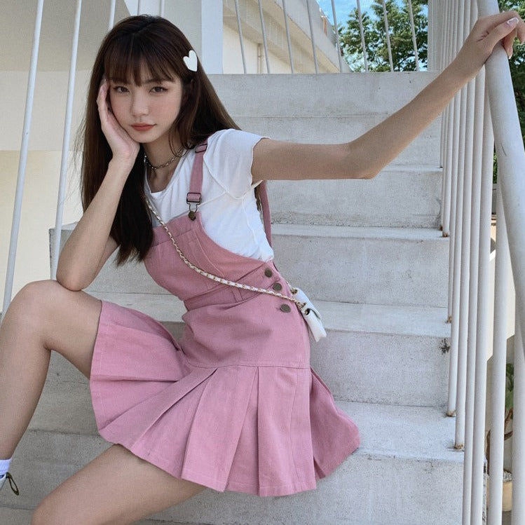 ピンクデニムオーバーオールミニスカート♡ S2225
