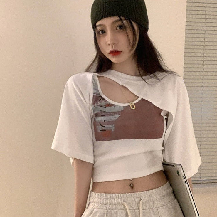 アシメデニム風半袖Tシャツ♡2WAYで着回し自在 S1677