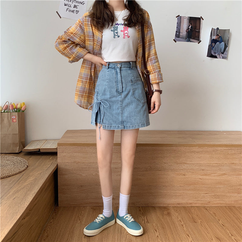 リボン付きデニムミニスカート♡ S2364
