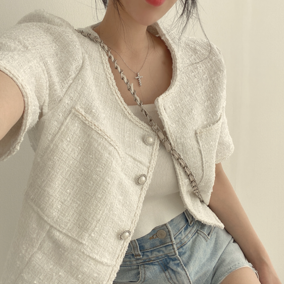 ツイードクロップドジャケット♡大人可愛い半袖 S1853