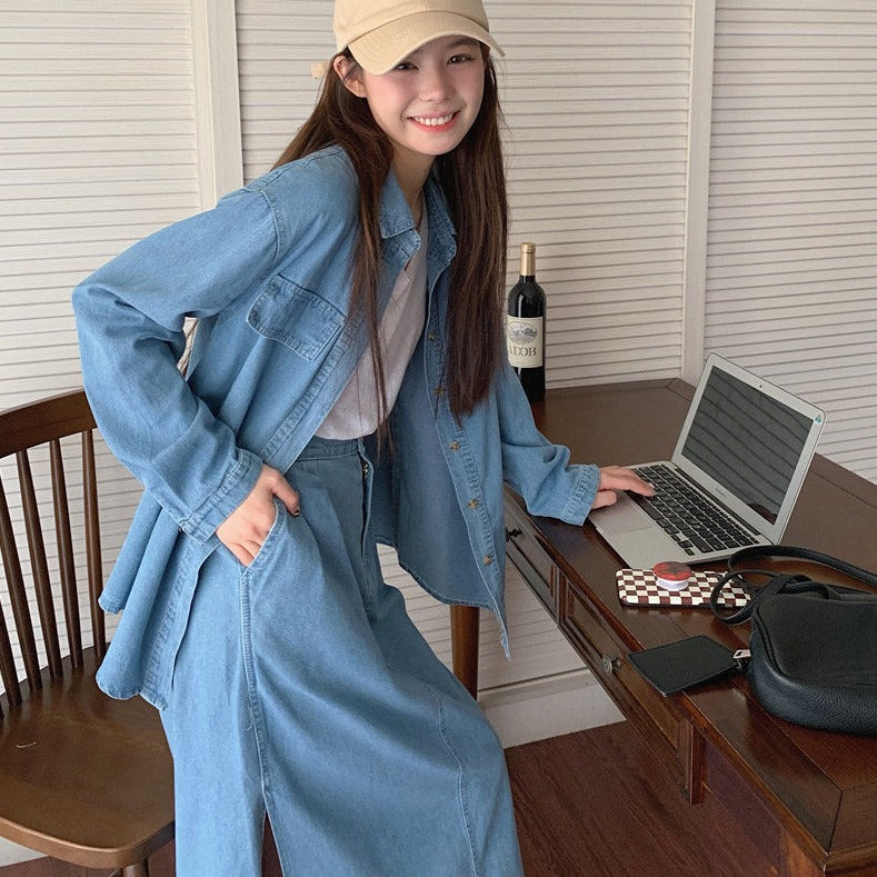 春デニムセットアップ♡シャツジャケットとスカートの可愛いコーデ S2382