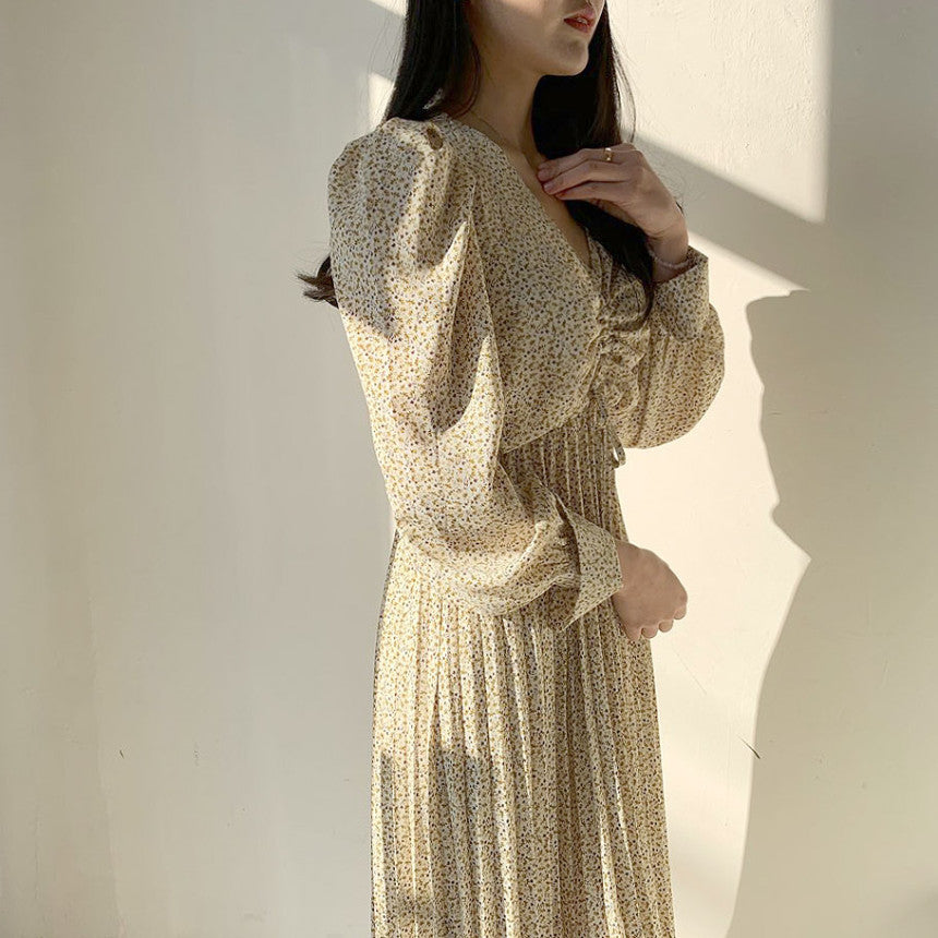 小花柄切り替えロングワンピース S2080