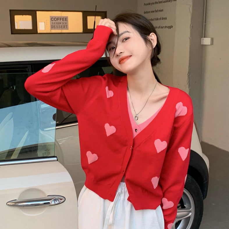 ミニハートフェイクレイヤードカーディガン♡大人可愛い S1700