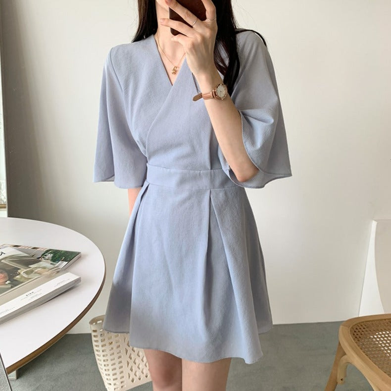 大人可愛いカシュクールVネックワンピース S1858