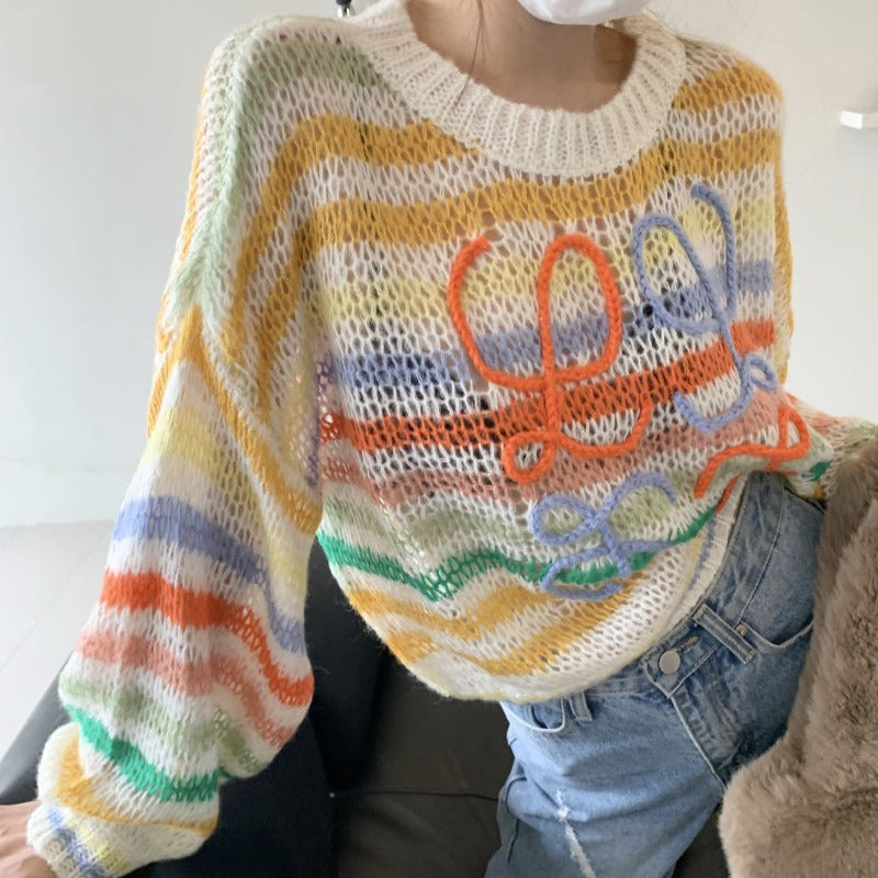 オーバーサイズ ボーダーニット ふんわりモヘア調♡ S2116