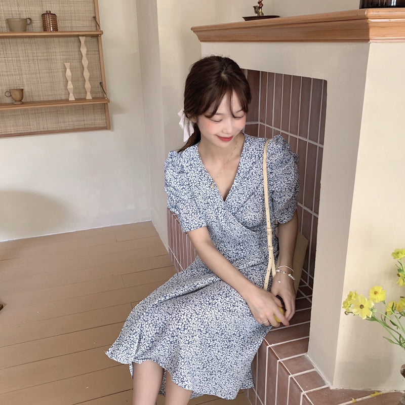 大人可愛い小花柄カシュクールワンピース S1834