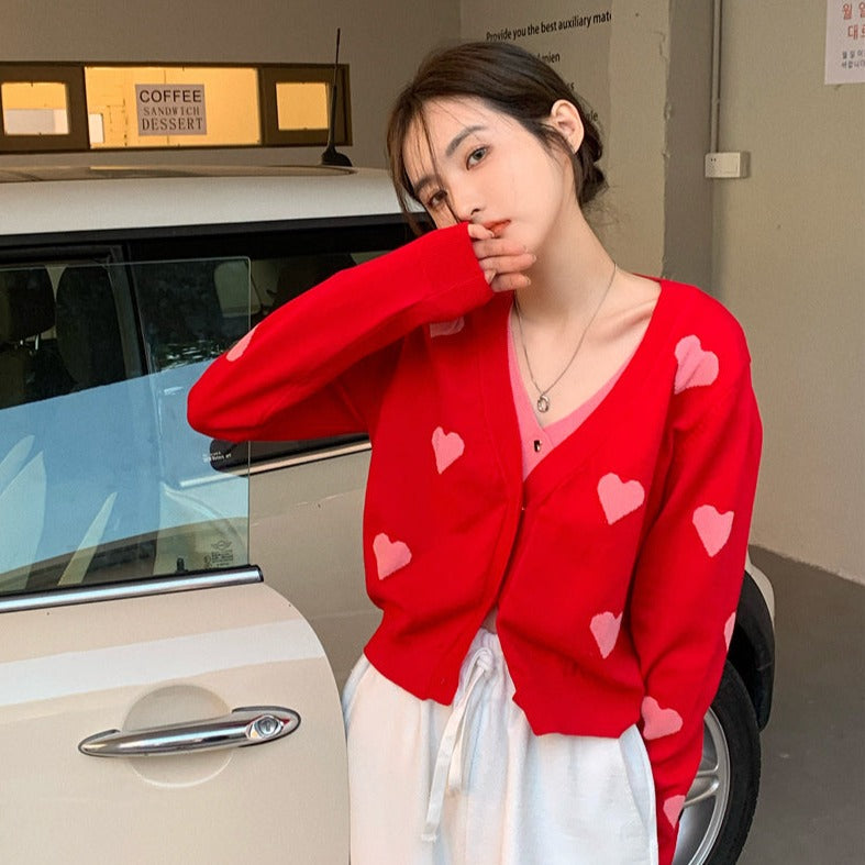 ミニハートフェイクレイヤードカーディガン♡大人可愛い S1700